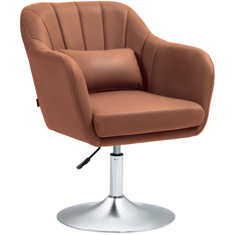Fauteuil lounge design grand confort coussins lombaires hauteur réglable pivotant 360° piètement métal chromé lin marron