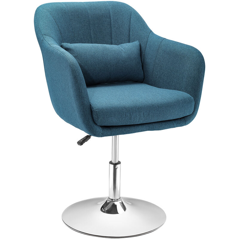 Homcom - Fauteuil lounge design grand confort coussins lombaires hauteur réglable pivotant 360° piètement métal chromé lin bleu canard