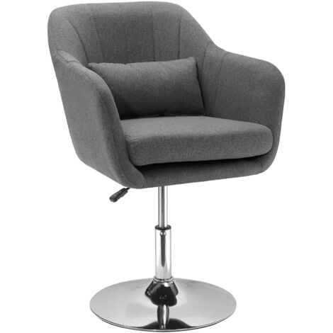 HOMCOM Fauteuil lounge design grand confort coussins lombaires hauteur réglable pivotant 360° piètement métal chromé lin bleu canard