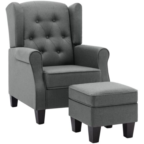 Fauteuil lounge design moderne confortable avec repose-pieds gris en tissu gris clair DEC026832