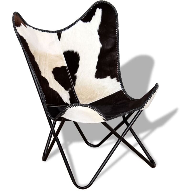 Fauteuil lounge design moderne papillon noir et blanc cuir de vache DEC026797
