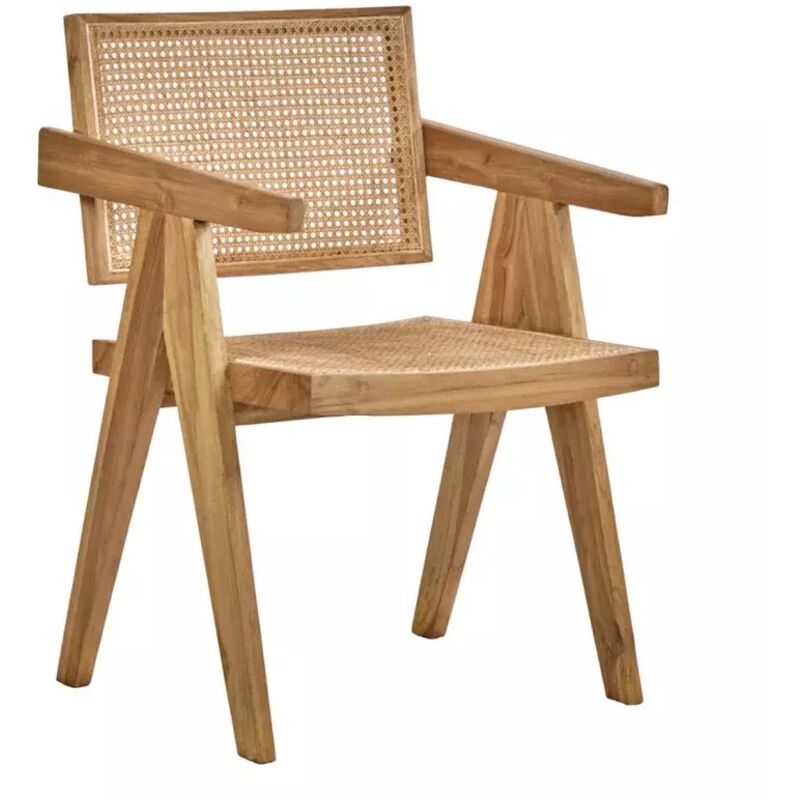Meubletmoi - Fauteuil lounge en bois massif avec cannage en rotin - bruno