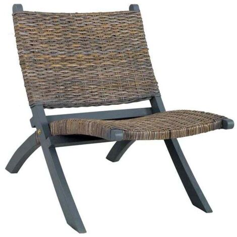 Fauteuil lounge en rotin naturel et acajou massif