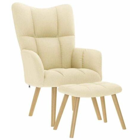 Fauteuil lounge en tissu beige avec repose-pieds