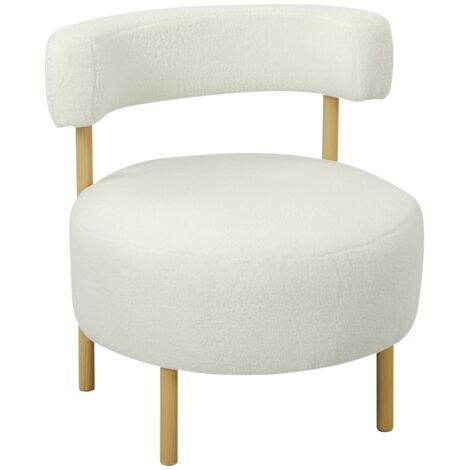 Fauteuil lounge fauteuil inclinable avec polaire Sherpa,pieds métalliques en bois Look Fauteuil rembourré 67 x 67 x 71 cm Blanc crème