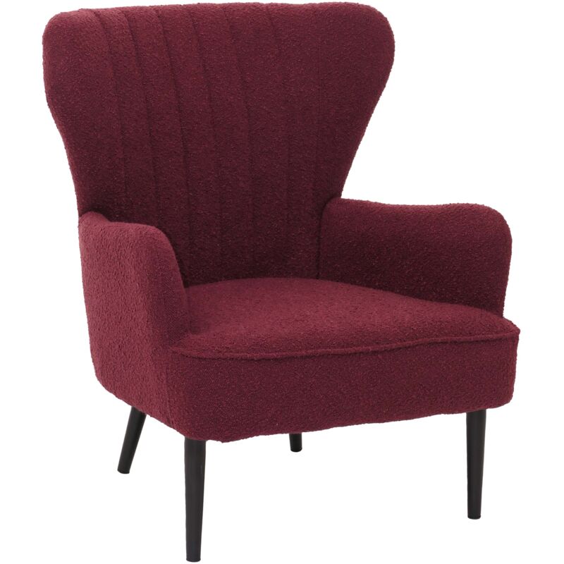 Lounge-Sessel HHG 067, Cocktail-/Ohrensessel Polsterstuhl Retro Vintage Stoff Bouclé (600g/m²) Öko-Tex, bordeaux
