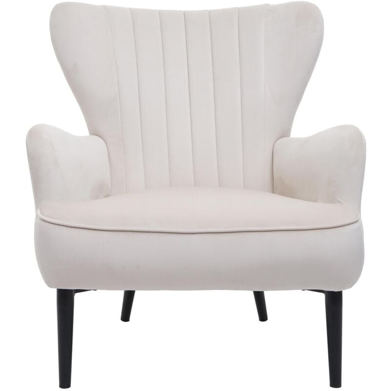 Fauteuil Lounge HHG 737, Fauteuil Cocktail Fauteuil rembourré, velours, crème - beige