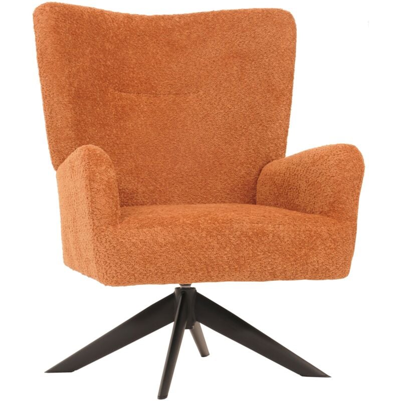 Fauteuil lounge HHG 916, fauteuil cocktail fauteuil rembourré fauteuil relax, pivotant, tissu/textile chenille métal, terracotta