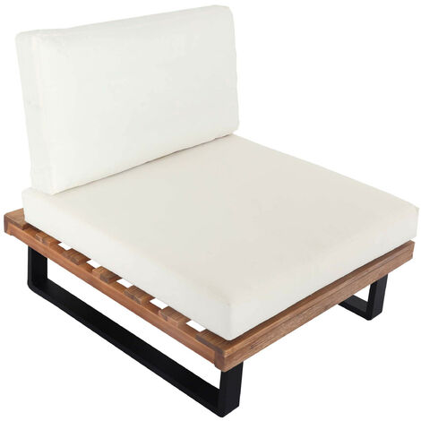 Fauteuil Lounge HWC-H54 - Fauteuil de jardin - Spun Poly Acacia bois certifié MVG aluminium - marron clair - rembourrage blanc c