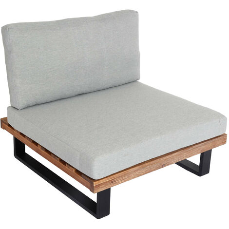 Fauteuil Lounge HWC-H54 - Fauteuil de jardin - Spun Poly Acacia bois certifié MVG aluminium - marron clair - rembourrage gris cl