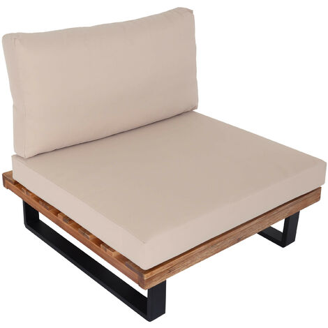 Fauteuil Lounge HWC-H54 - Fauteuil de jardin - Spun Poly Acacia Bois MVG-certifié Aluminium - brun clair - rembourrage beige