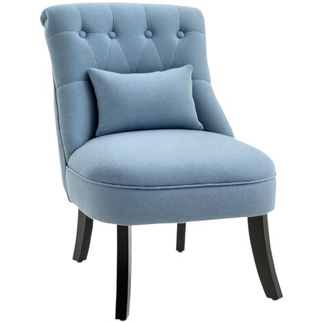 Fauteuil Lounge Inclinable, Coussins Dossier, Pieds Bois, Lin, Bleu