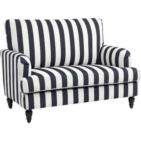 Fauteuil lounge large en velours rayé avec ressorts en forme de S, 115 x 82 x 82 cm, noir et blanc