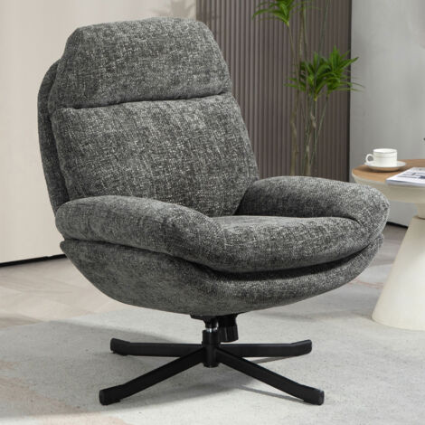 Fauteuil lounge pivotant 78x91x99cm en tissu gris chiné - ZENTY