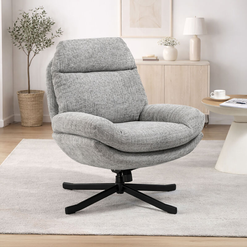 Fauteuil lounge pivotant 78x91x99cm en tissu gris clair chiné - ZENTY Fauteuil lounge pivotant 78x91x99cm en tissu gris clair chiné - ZENTY