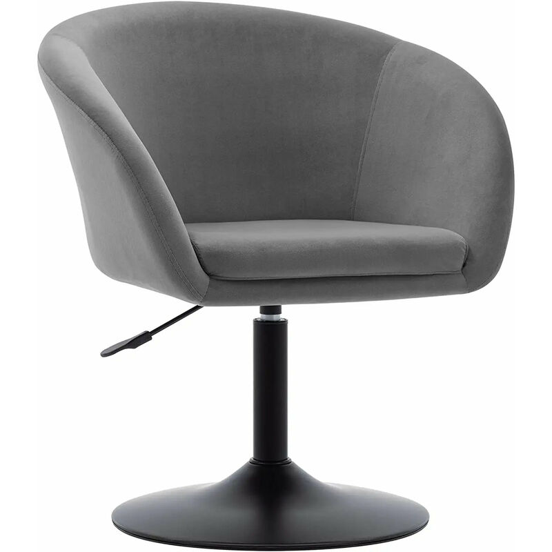 Fauteuil lounge salon salle à manger bureau en tissu velours gris dossier arrondis base métal noir FAL09110