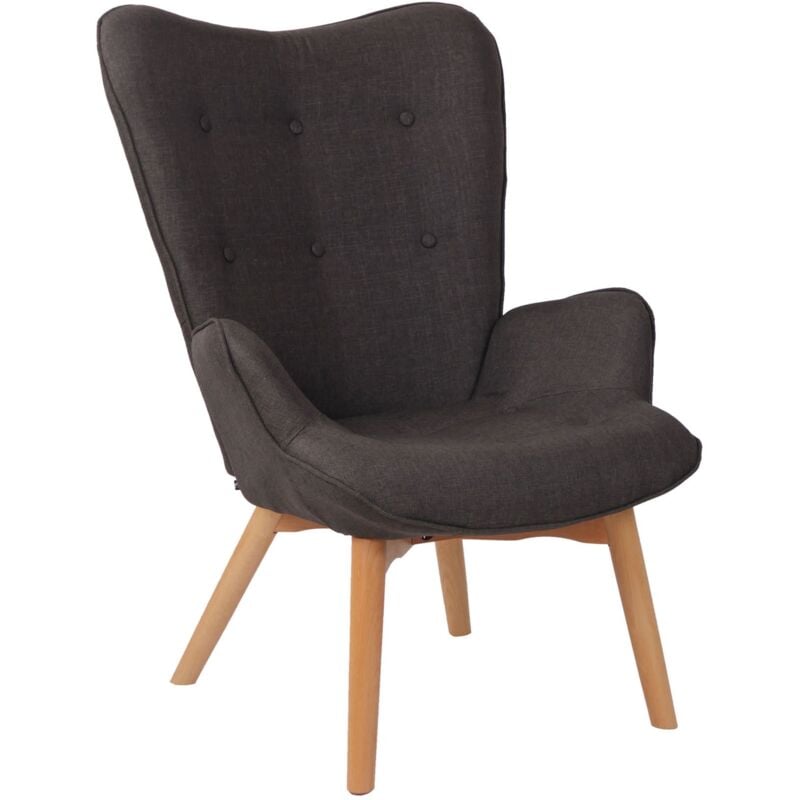 Fauteuil lounge style scandinave dossier haut boutons décoratifs en tissu gris foncé pieds en bois clair 100003601
