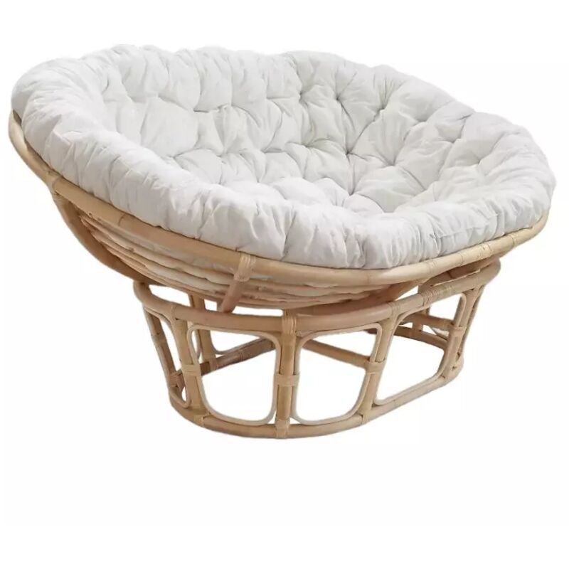 Meubletmoi - Fauteuil loveuse 2 places rotin naturel coussin blanc cassé - hazel