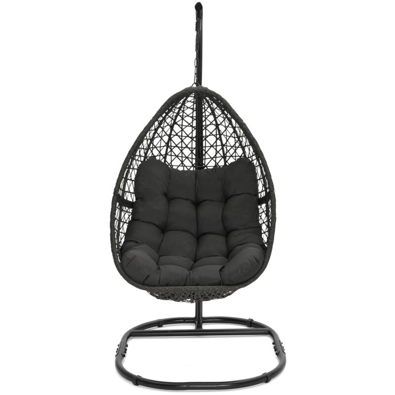 Idmarket - Fauteuil lune suspendu ajouré effet rotin avec coussin gris
