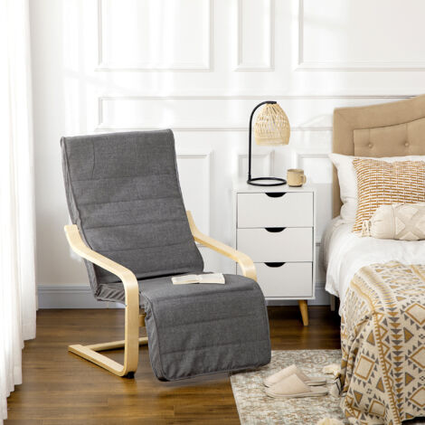 Fauteuil Luxe Confort et Relaxation avec Repose-Pied réglable déhoussable 94 x 66.5 x 100 cm cm Bois Massif Gris