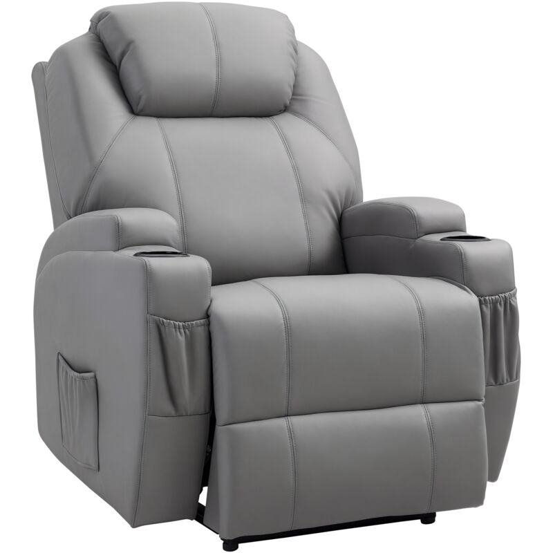 Homcom - Fauteuil luxe de relaxation et massage inclinaison dossier repose-pied électrique revêtement synthétique gris