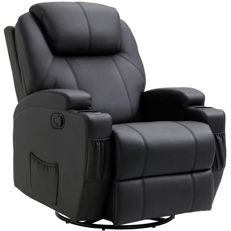 Homcom - Fauteuil luxe de relaxation et massage inclinaison dossier repose-pied réglable revêtement synthétique noir