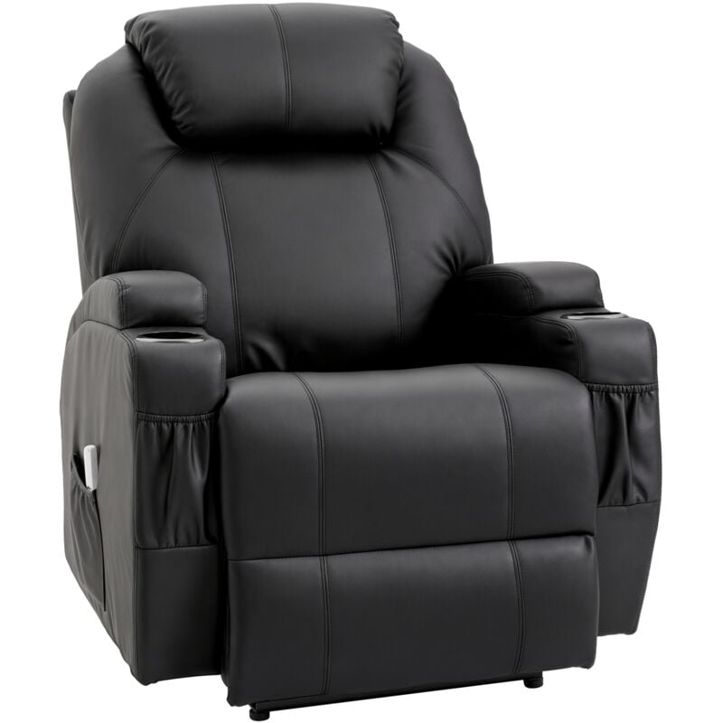 Homcom - Fauteuil luxe de relaxation et massage inclinaison dossier repose-pied électrique revêtement synthétique noir