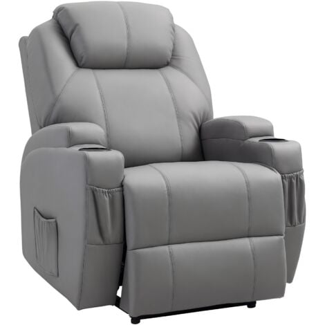 Fauteuil luxe de relaxation et massage inclinaison dossier repose-pied électrique revêtement synthétique gris