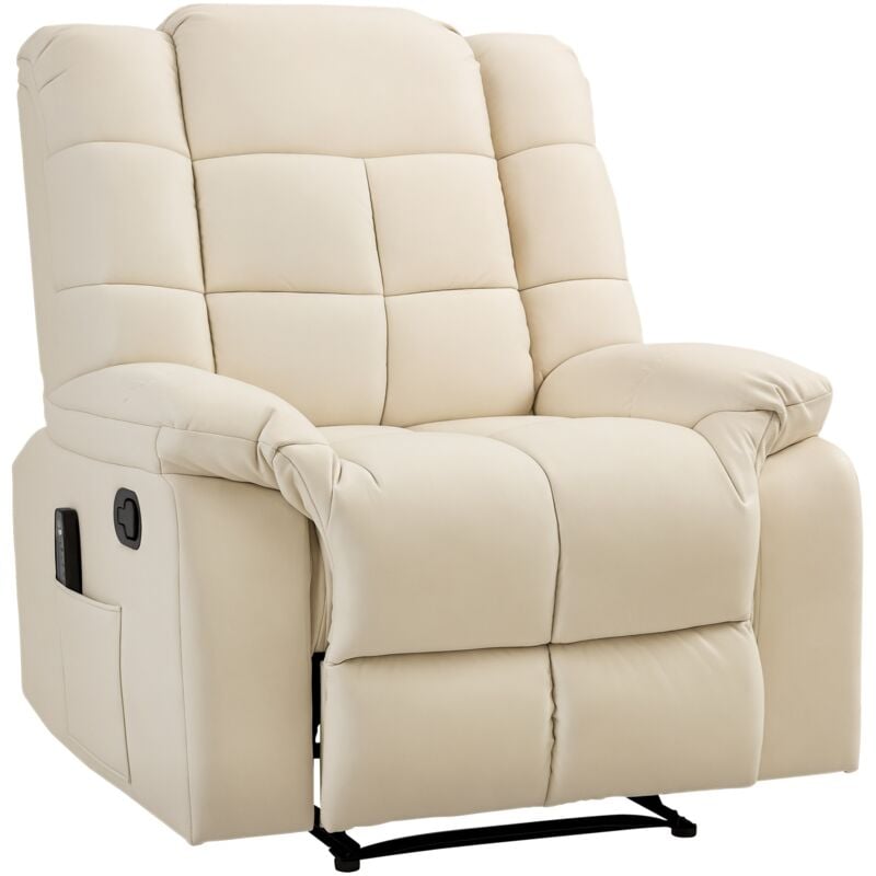 Homcom - Fauteuil luxe de relaxation et massage inclinaison dossier repose-pied réglable revêtement synthétique crème