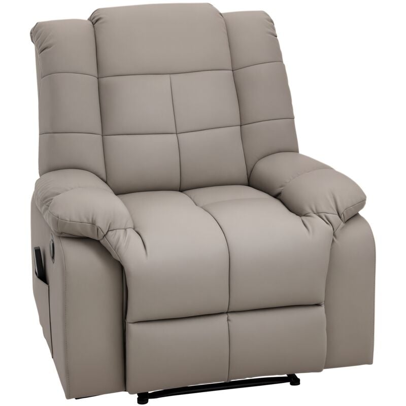 Homcom - Fauteuil luxe de relaxation et massage inclinaison dossier repose-pied réglable revêtement synthétique gris