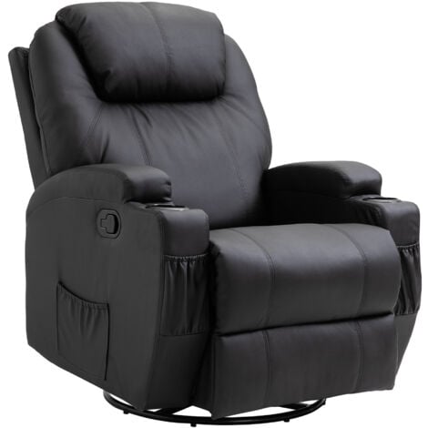 HOMCOM Fauteuil luxe de relaxation et massage inclinaison dossier repose-pied réglable revêtement synthétique noir