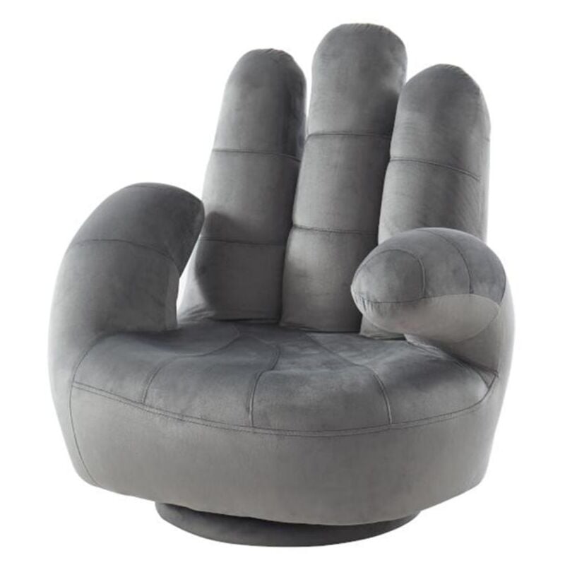 Vente-unique - Fauteuil main enfant pivotant en velours catchy - Anthracite