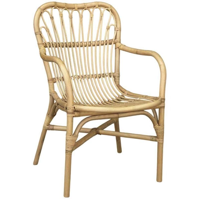 Okaffarefatto - Fauteuil chaise Mandola en vrai bois de bambou et osier naturel tressé