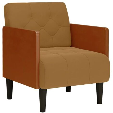 Fauteuil marron, 55 cm de haut, en velours.
