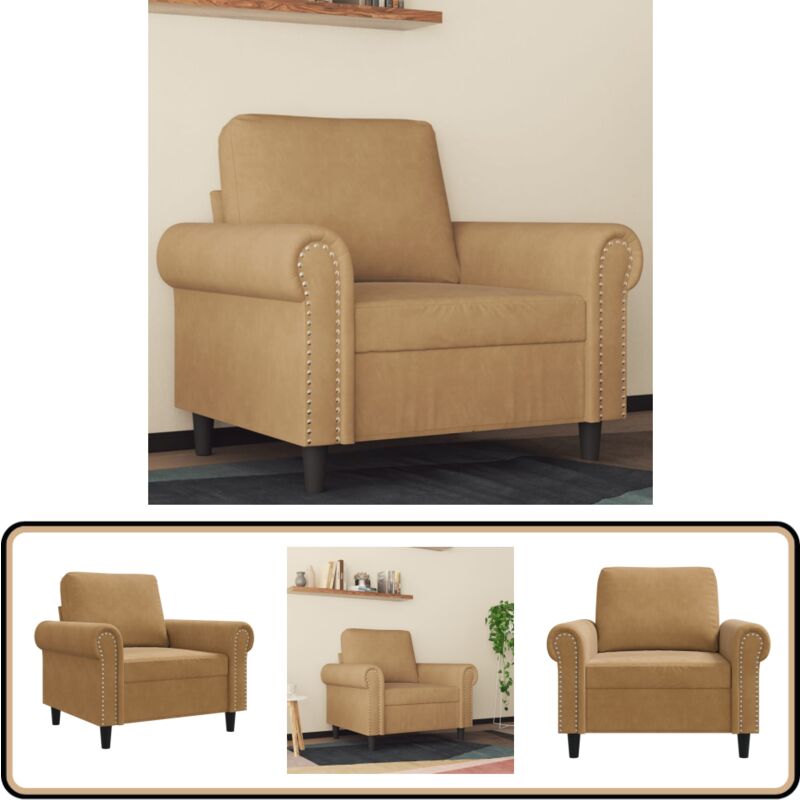 Fauteuil Marron 60 cm Velours - Fauteuil En Velours - Canapé Marron - Meuble Salon - Chaise Relaxante - Décoration Intérieur