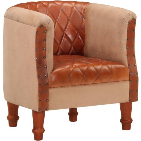 Fauteuil Marron Cuir véritable et bois de manguier massif 2