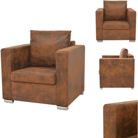 Fauteuil marron similicuir daim - Fauteuil Confortable - Fauteuil Salon - Chaise Relaxante - Mobilier Intérieur - Décoration Intérieure