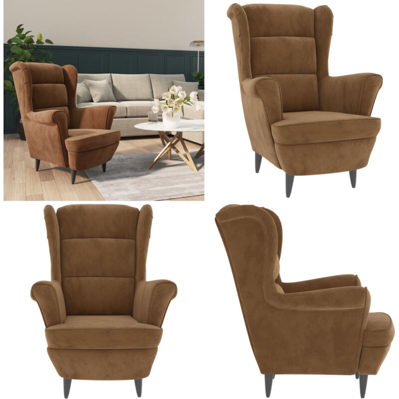 Fauteuil marron velours - Fauteuil En Velours - Fauteuil Marron - Chaise Confort - Meuble Salon - Canapé Fauteuils - Home & Living