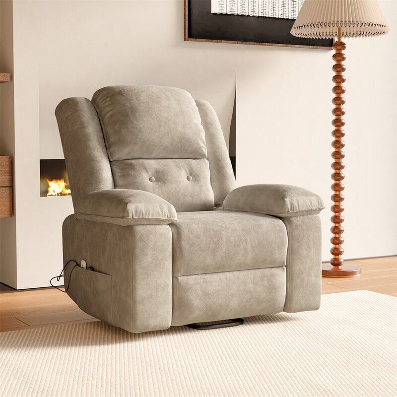 Fauteuil Massage électrique - Fauteuil Relax Fauteuil tv Chaise Longue avec Télécommande, Inclinableen Tissu Bronzant - Marron