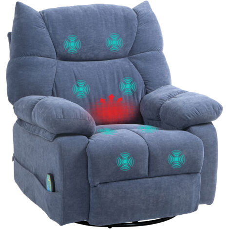 Fauteuil massant avec fonction chaleur et inclinaison, pivotant, jusqu'à 150 kg, cadre en métal, 98x90x98 cm, bleu