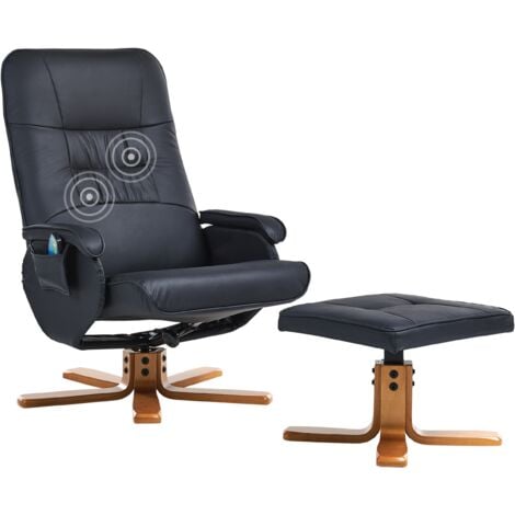 Fauteuil Massant avec Fonction Chauffage et Repose-pied en Cuir PU Noir Relaxpro - Noir