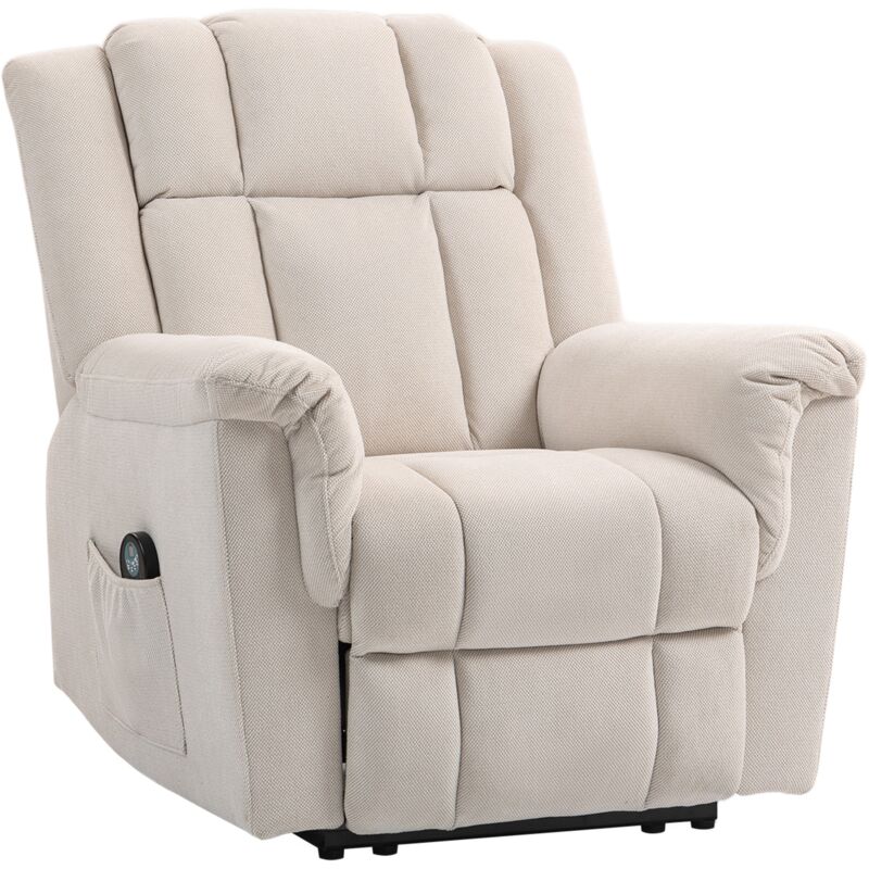 Homcom - Fauteuil massant chauffant inclinable repose-pieds intégré poche rangement tissu velours chenille beige