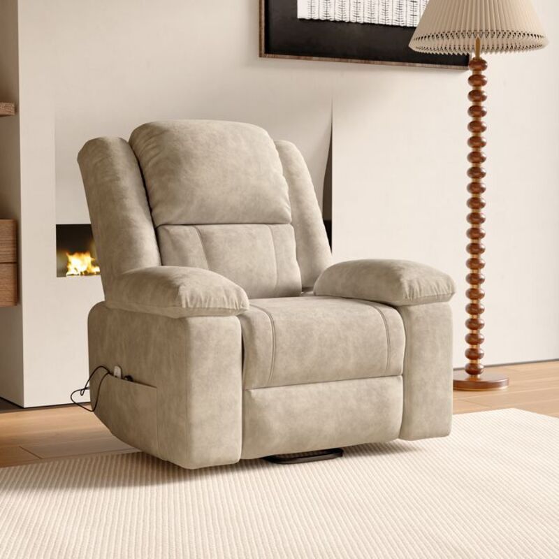 Fauteuil Massant Electrique Chauffant 8 Points - Fauteuil Releveur Salon Moderne en Tissu Crème Doux - 160° Inclinable