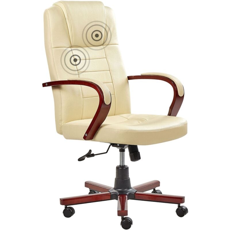 Chaise de Bureau Fauteuil en Cuir Beige avec Fonction de Massage et Chauffage Hauteur Réglable et Roulettes Pratique et Élégante Beliani