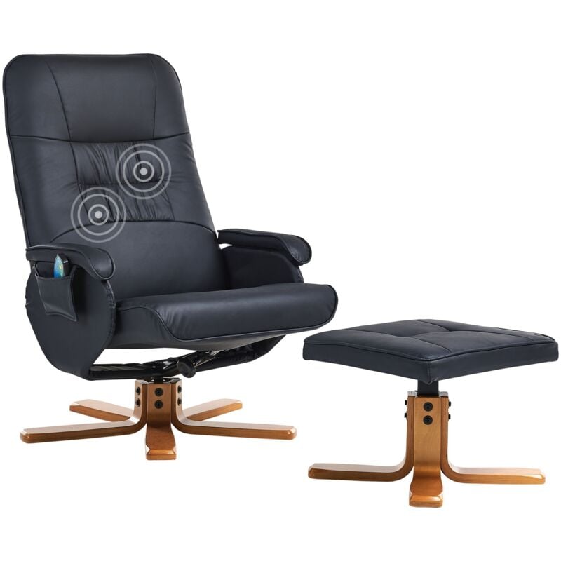 Fauteuil Massant avec Fonction Chauffage et Repose-pied en Cuir pu Noir Relaxpro