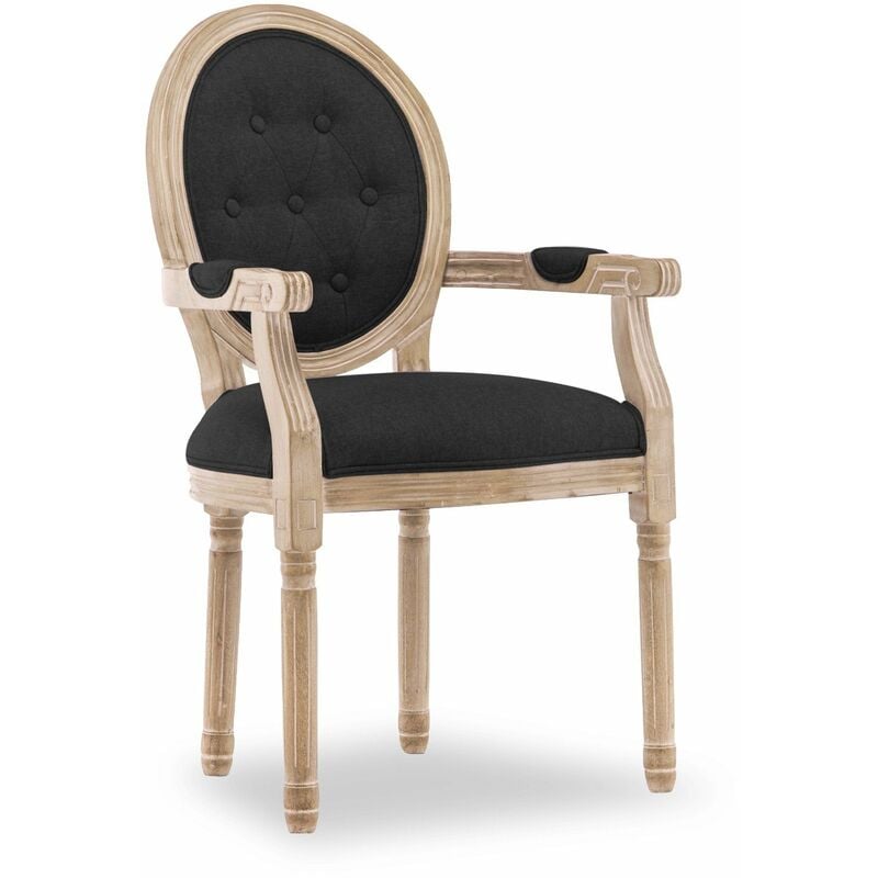 Intensedeco - Fauteuil médaillon capitonné Louis xvi tissu Noir