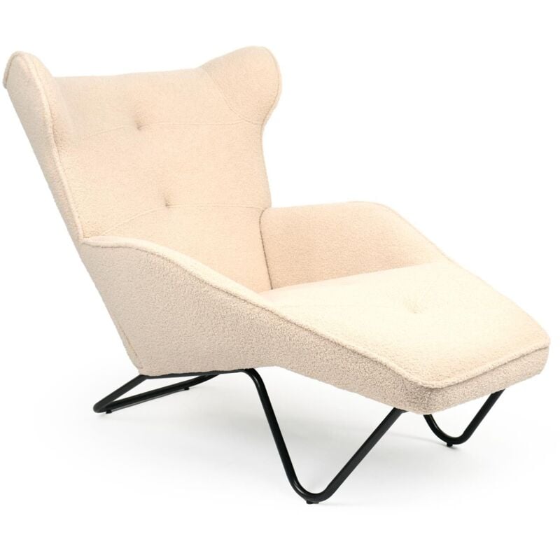 Cotecosy - Fauteuil méridienne style bergère relax Shirley Tissu bouclette Beige