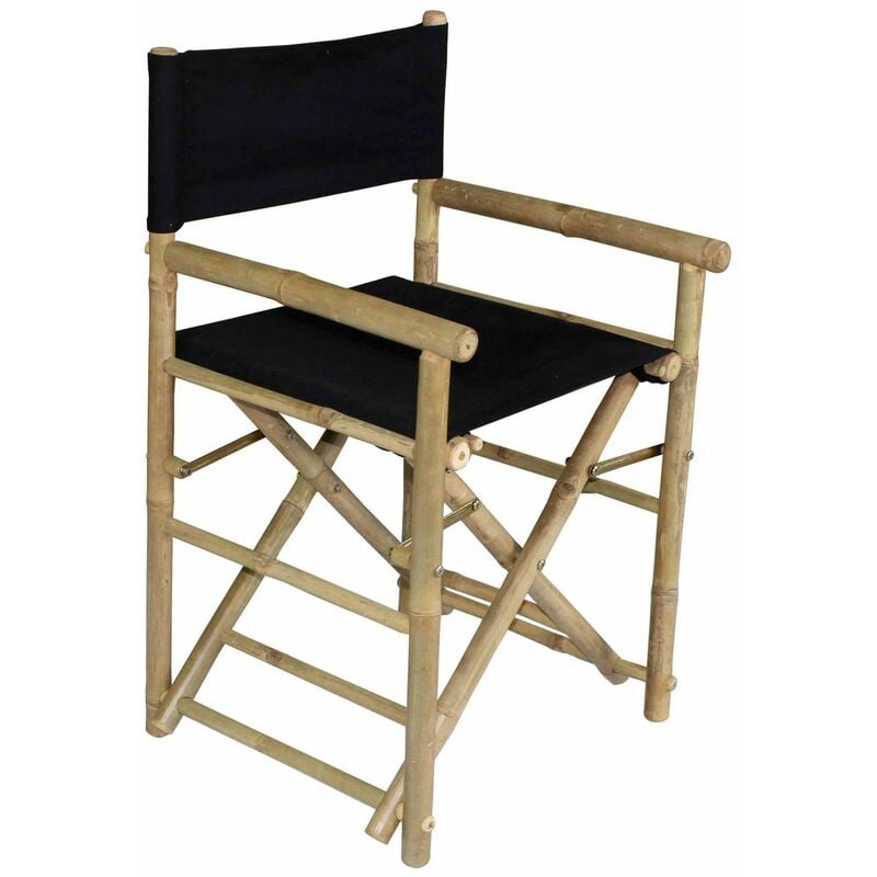 decoclico factory - fauteuil régisseur en bambou naturel tissu noir taman - bois clair