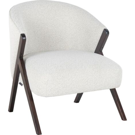 Fauteuil Mia bouclé - Blanc, pieds dorés