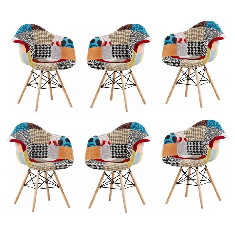 Life Interiors - Lot de 1/2/4/6 Chaises à accoudoirs Moda Patchwork Eiffel - Lot de 6 chaises de salle à manger - Multicolore